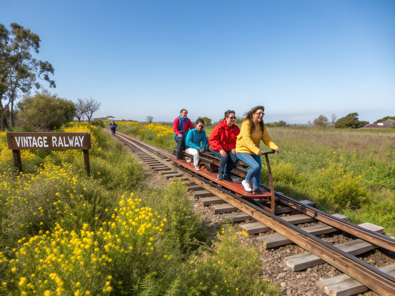 Group of friends pedaling together on a scenic track