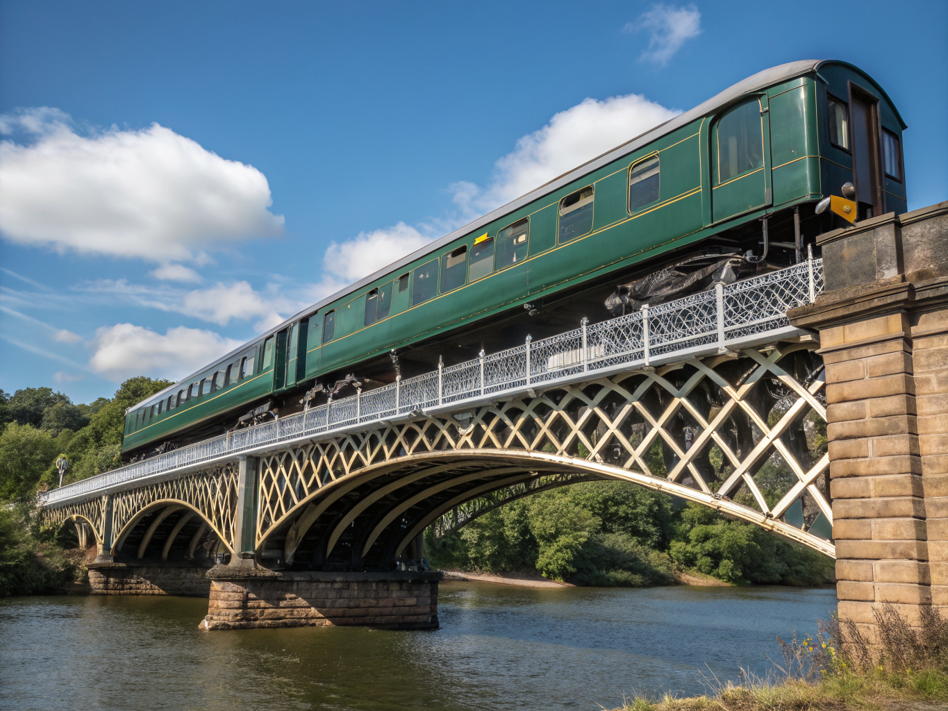 Velorail crossing a historic 19th-century railway bridge
