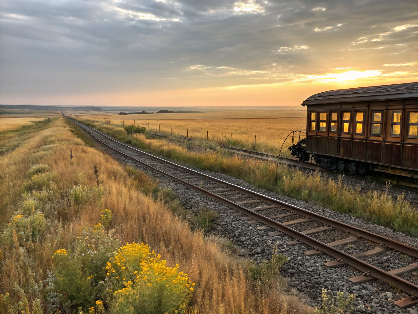 Golden hour lighting on the historic railway tracks
